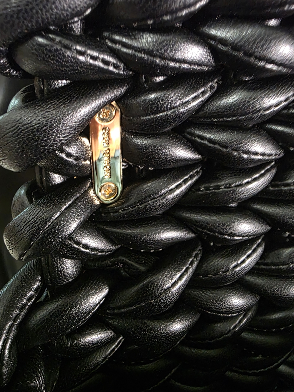 Auth NWT Michael Kors Black Braided Leather Shoulder Bag with Gold Chain - Picture 8 of 11